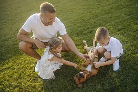 family playing outside