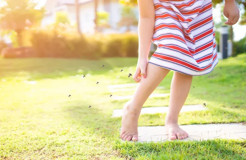 mosquitoes annoying girl playing outside